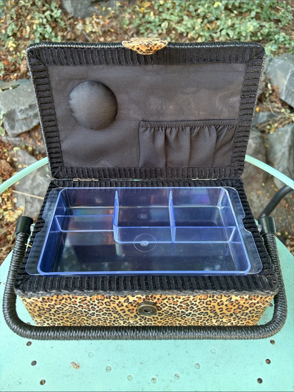 Leopard Print Woven Handle Seeing /Travel or Jewelry Box